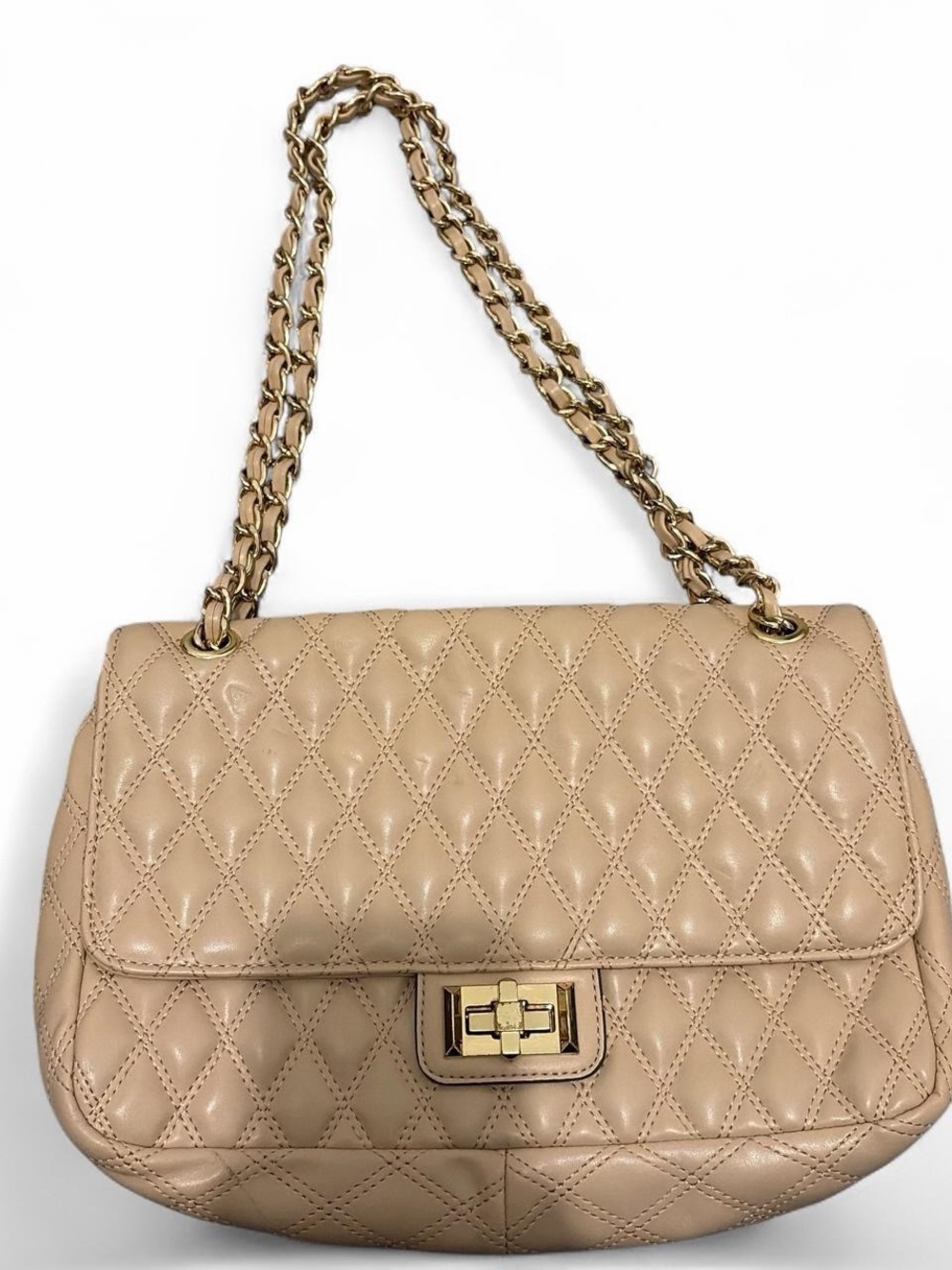 Aldo Quilted Beige Shoulder Bag with Gold Chain